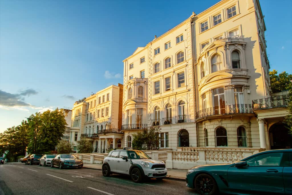 A row of houses in the Notting Hill, London. Quintessentially Estates provide Notting Hill lettings in the area. 